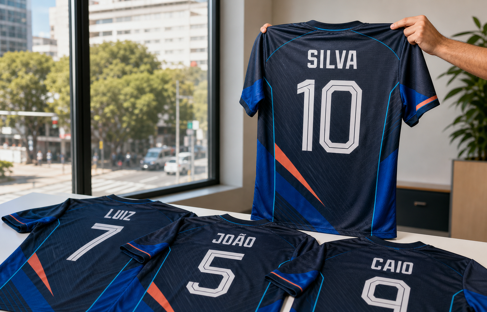 Detalhe de estampa colorida aplicada por sublimação em camiseta